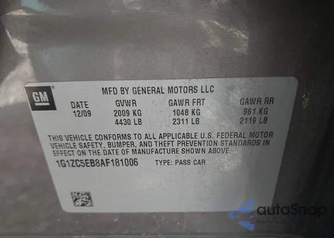 2010 Chevrolet Malibu Lt z USA, uszkodzony, nr VIN 1G1ZC5EB8AF181006